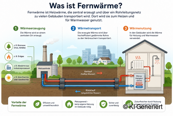 Das Bild zeigt eine Infografik. Darin wird Fernwärme erläutert.
